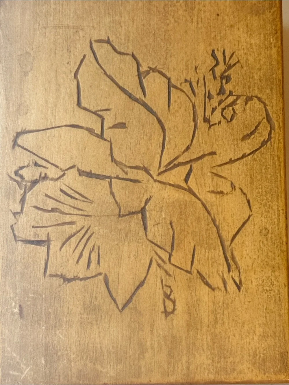 VTG Hand Carved Wood Hibiscus Trinket Box